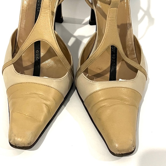 GUCCI Vintage Tan and Cream Leather T-strap High Heel - Size 38 1/2 - Picture 4 of 9
